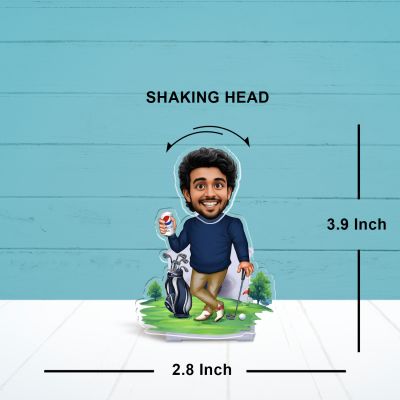 Personalized Golf Player Bobblehead Caricature Custom with Face Cutout Solar Powered Moving Head for Car Dashboard, Home & Office Desktop Gift for Golf Player & Fans